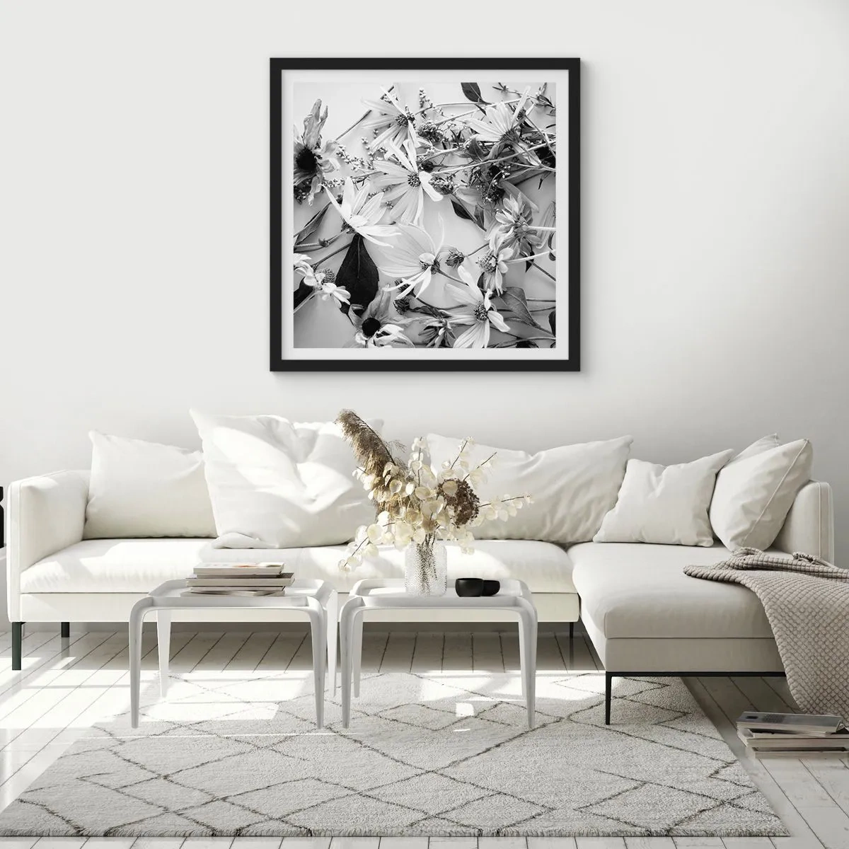 Plakat i sort ramme - Blomster uden buket - 30x30 cm
