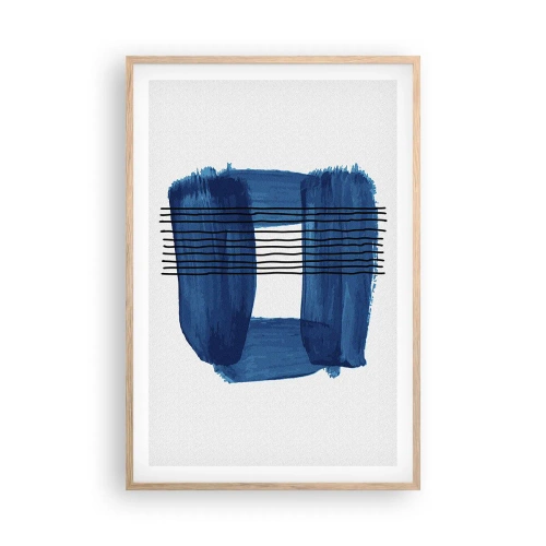 Plakat i ramme af lyst egetræ - Blå-sort sammensætning - 61x91 cm