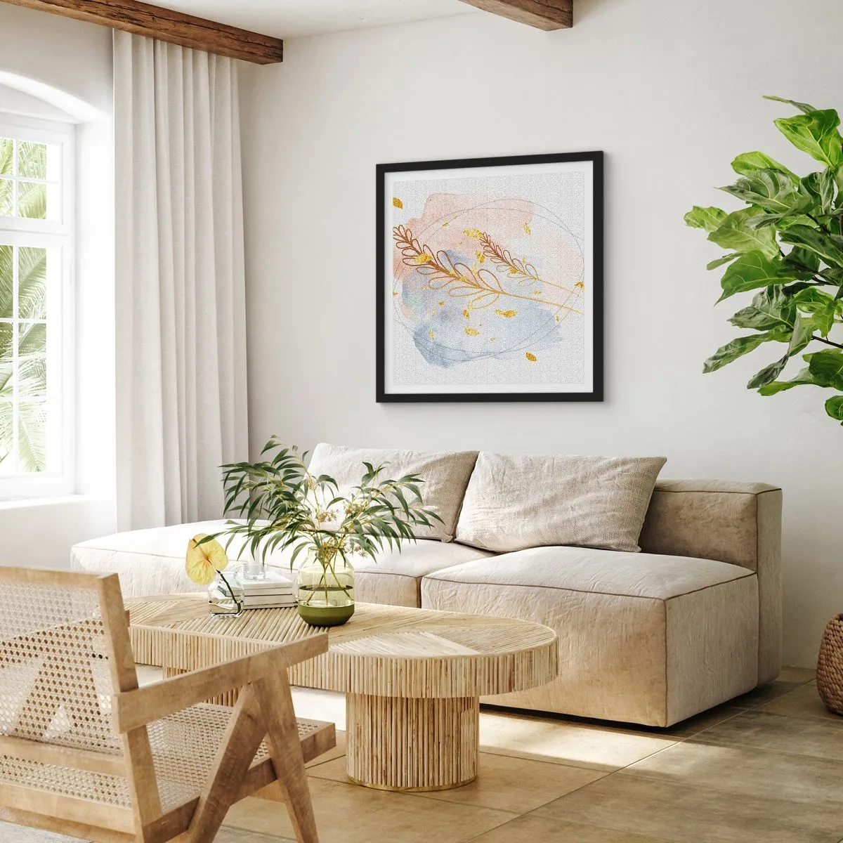 Plakat i sort ramme - En gylden eksplosion - 50x50 cm