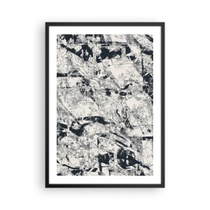 Plakat i sort ramme - Abstrakt sort-hvid tekstureret komposition - 50x70cm - Modsætningernes gennemtrængning - Moderne vægdekoration til stue og soveværelse ARTTOR