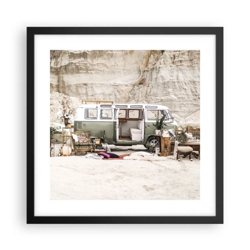 Plakat i sort ramme - Tid til at starte rejsen - 40x40 cm