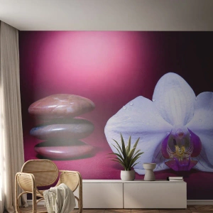 Fototapet Selvklæbende Deluxe Sticker - En undersøgelse af friskhed i lilla - Blomster, Spa, Sten - 400x280 cm