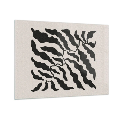 Billede på glas - Botanisk kunstværk med økologiske sorte blade - 70x50cm - En firkants natur - Moderne vægdekoration til stue og soveværelse ARTTOR