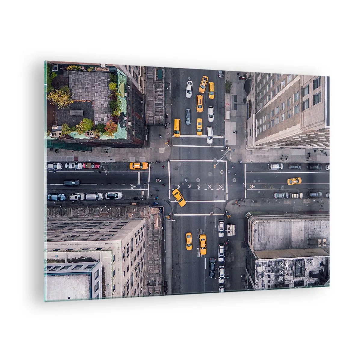 Billede på glas - Luftfoto af et travlt vejkryds i byen - 70x50cm - Et enkelt valg - Moderne vægdekoration til stue og soveværelse ARTTOR