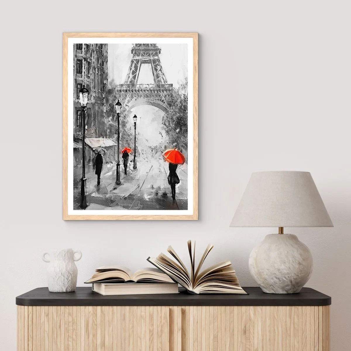 Plakat i ramme af lyst egetræ - Alle veje fører til den - 30x40 cm