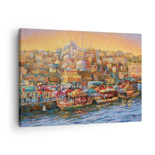 Lærredstryk - Billede på lærred - Malerisk panorama over Istanbul med udsigt over bugten og byen - 70x50cm - En historie fra Istanbul - Moderne vægdekoration til stue og soveværelse ARTTOR