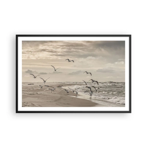 Plakat i sort ramme - Havet brummer, fuglene synger - 91x61 cm