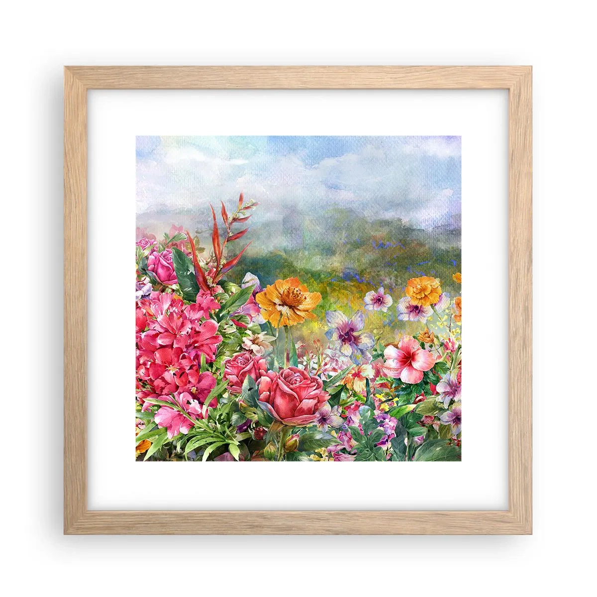 Plakat i ramme af lyst egetræ - En have, der er gået amok - 30x30 cm