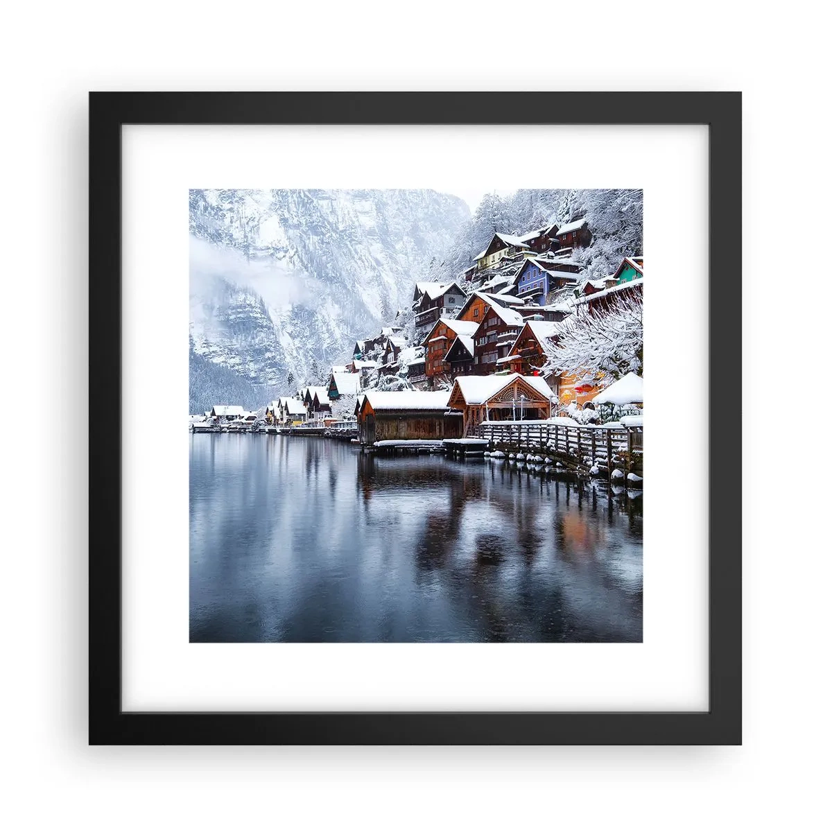 Plakat i sort ramme - I en vinterdekoration - 30x30 cm
