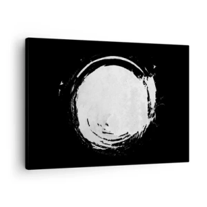 Lærredstryk - Billede på lærred - En hvid cirkel på en sort baggrund i minimalistisk stil. - 70x50cm - Den gode vej ud - Moderne vægdekoration til stue og soveværelse ARTTOR