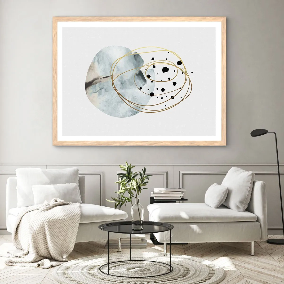 Plakat i ramme af lyst egetræ - I rummets favntag - 50x40 cm