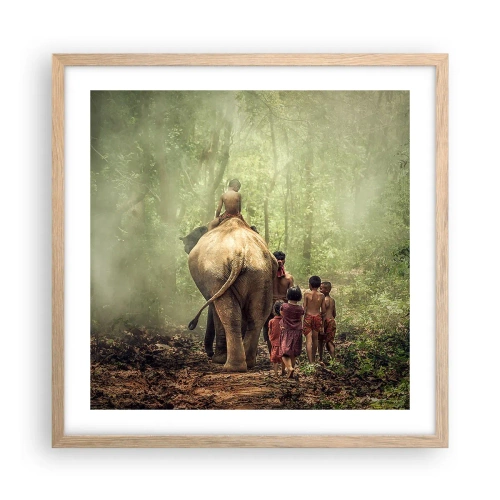 Plakat i ramme af lyst egetræ - Den nye Junglebog - 50x50 cm