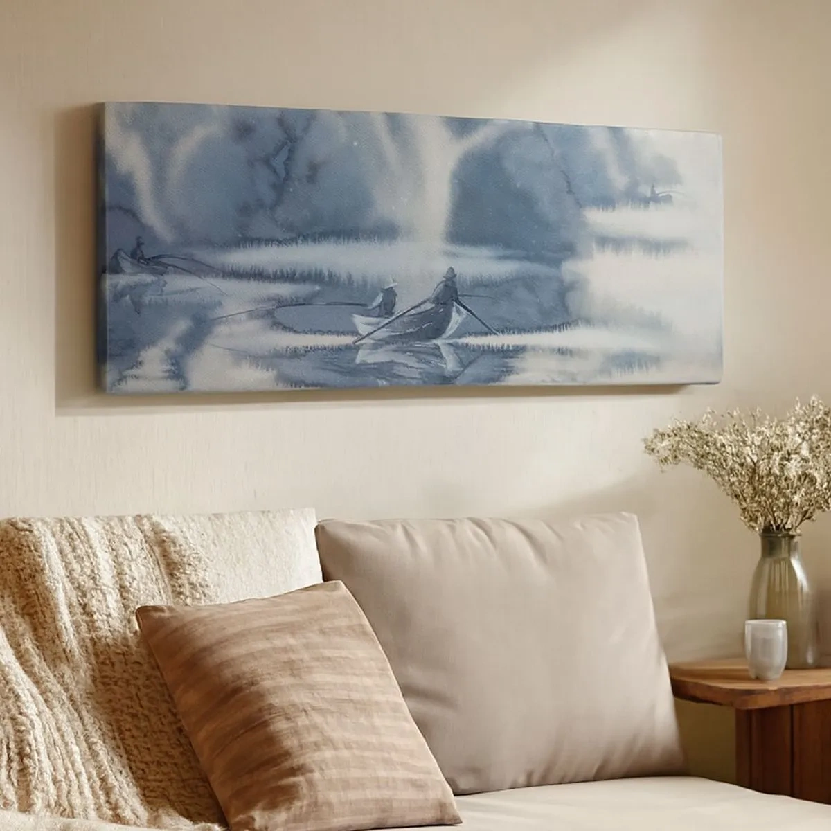 Lærredstryk - Billede på lærred - Lystfiskere i deres paradis - 100x40 cm