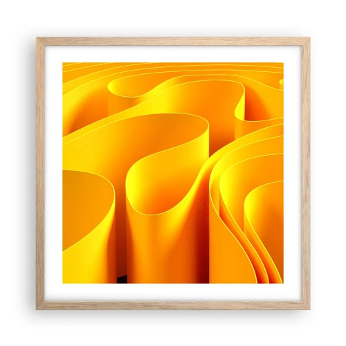 Plakat i ramme af lyst egetræ - Som solens bølger - 50x50 cm