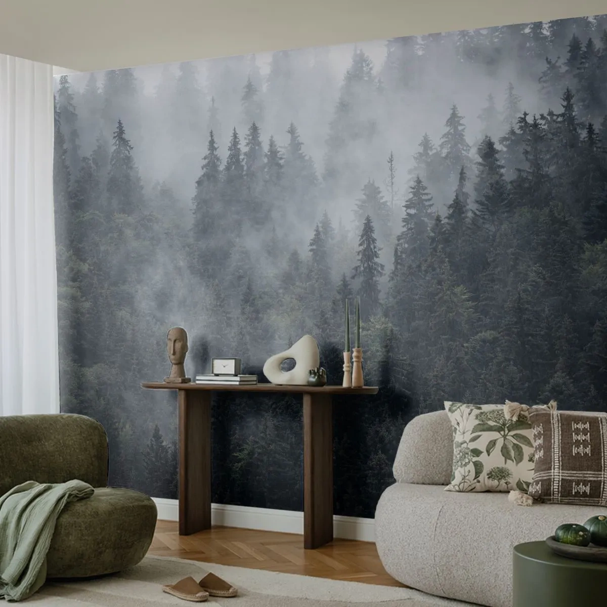 Fototapet Premium Sand - Skovens daggry - Landskab, Skov, Natur - 100x70 cm