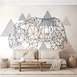 Fototapet Standard Eco - Geometrisk tegning af et næsehorn mod en baggrund af trekantede mønstre - 100x70cm - Kraftstruktur - Moderne vægdekoration til stue og soveværelse ARTTOR