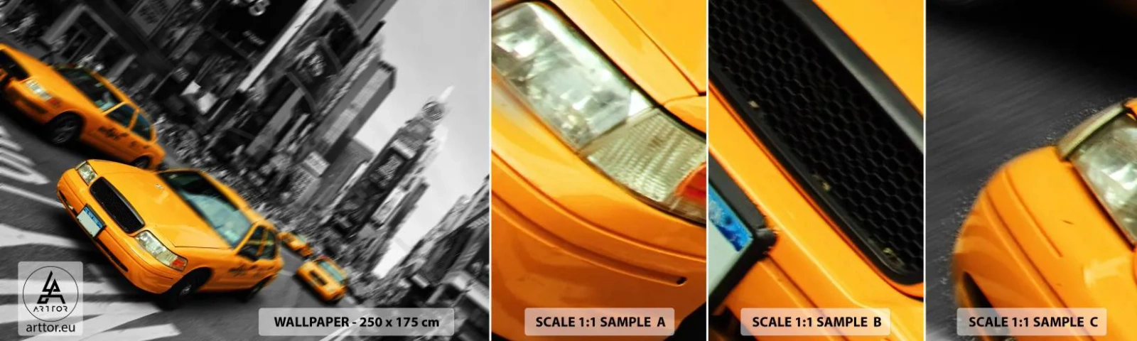 Prøve Fototapet Selvklæbende Deluxe Sticker - New York’s soldråber - By, Ney York, Taxa - 100x30 cm