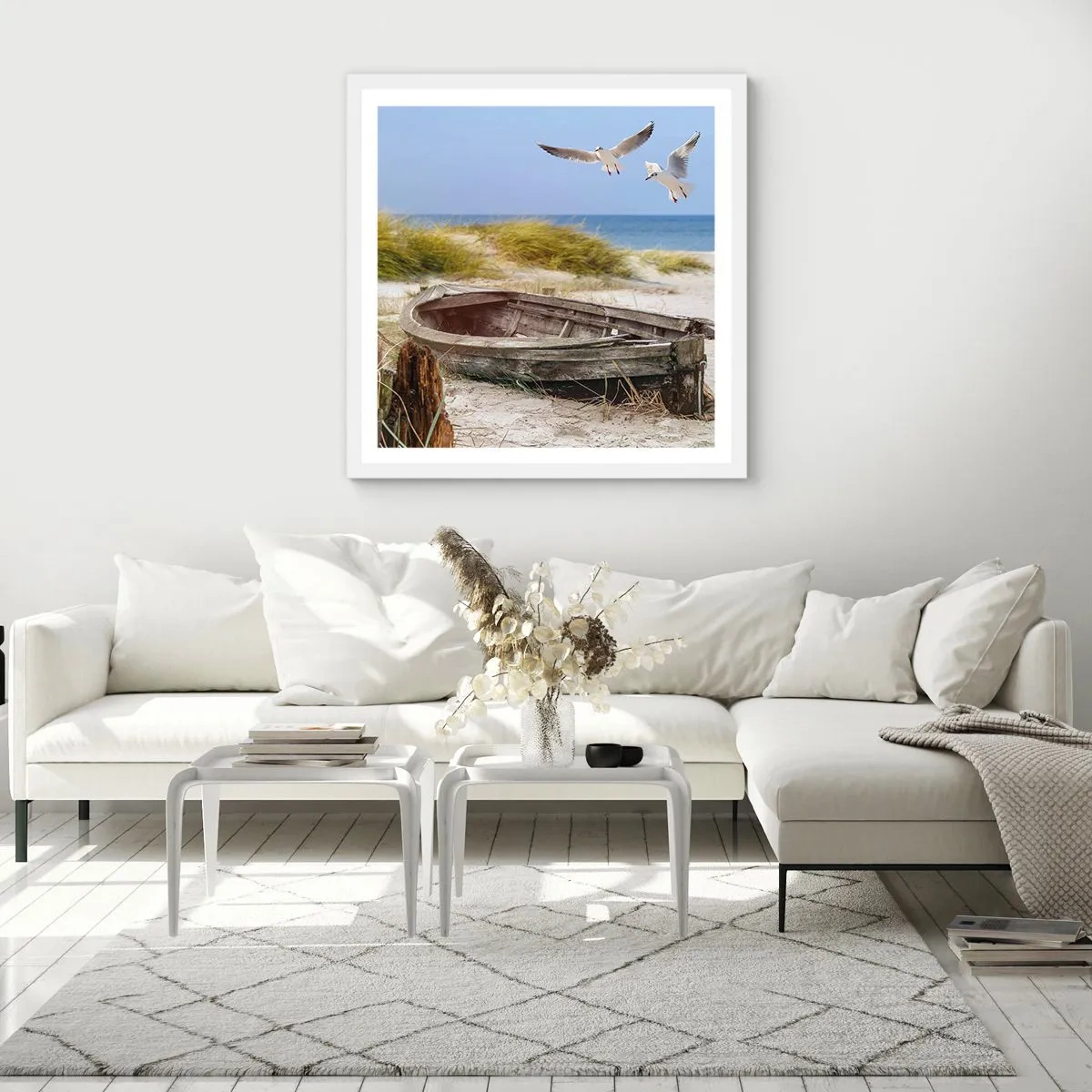 Plakat i hvid ramme - Badet i vinden - 50x50 cm