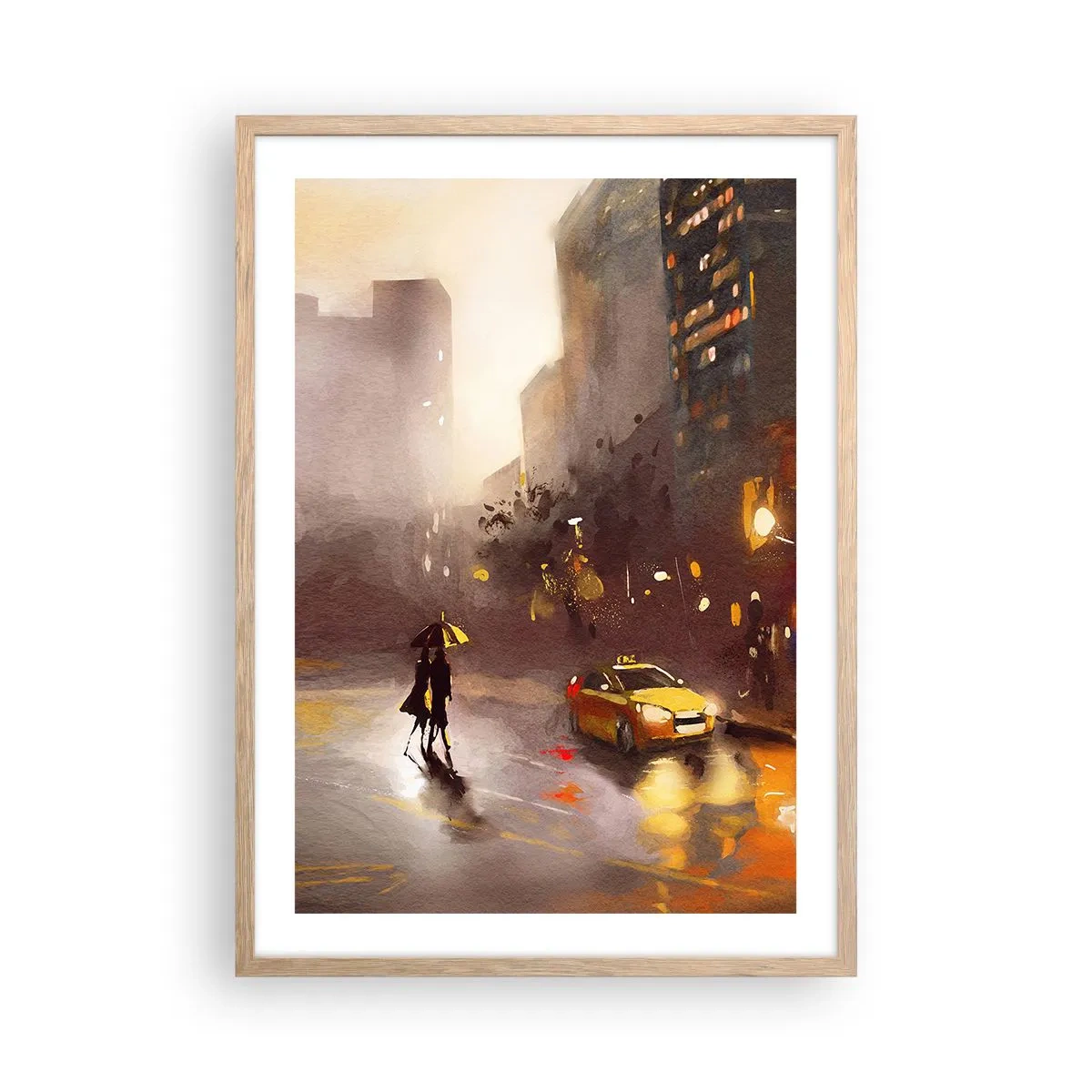 Plakat i ramme af lyst egetræ - Til New Yorks lys - 50x70 cm
