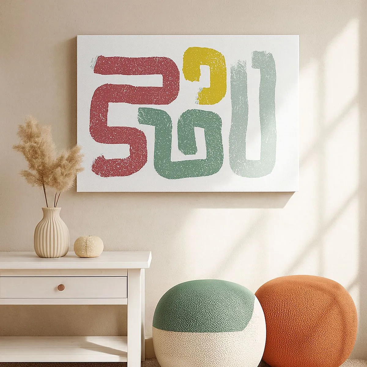 Lærredstryk - Billede på lærred - Farverige geometriske mønstre i abstrakt stil - 70x50cm - På et ukendt sprog - Moderne vægdekoration til stue og soveværelse ARTTOR