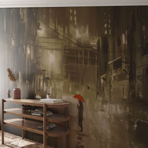 Fototapet Premium Canvas - Alene, men ikke ensom - By, Kvinde, Arkitektur - 200x140 cm