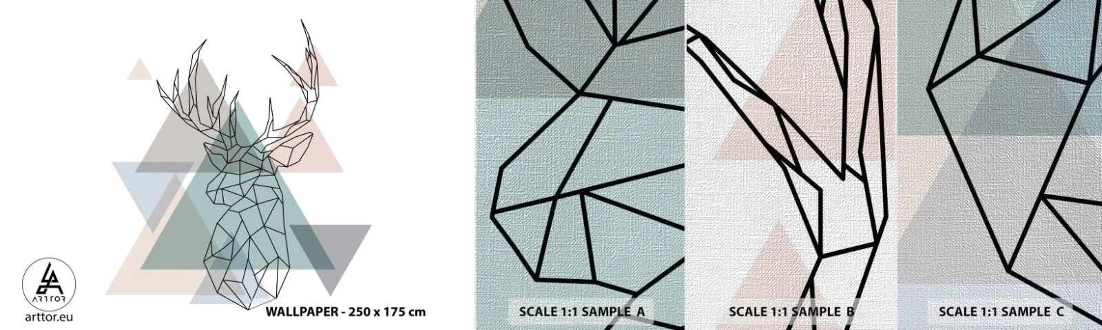 Prøve Fototapet Premium Canvas - I en geometrisk skov - Abstraktion, Hjort, Grafik - 100x30 cm