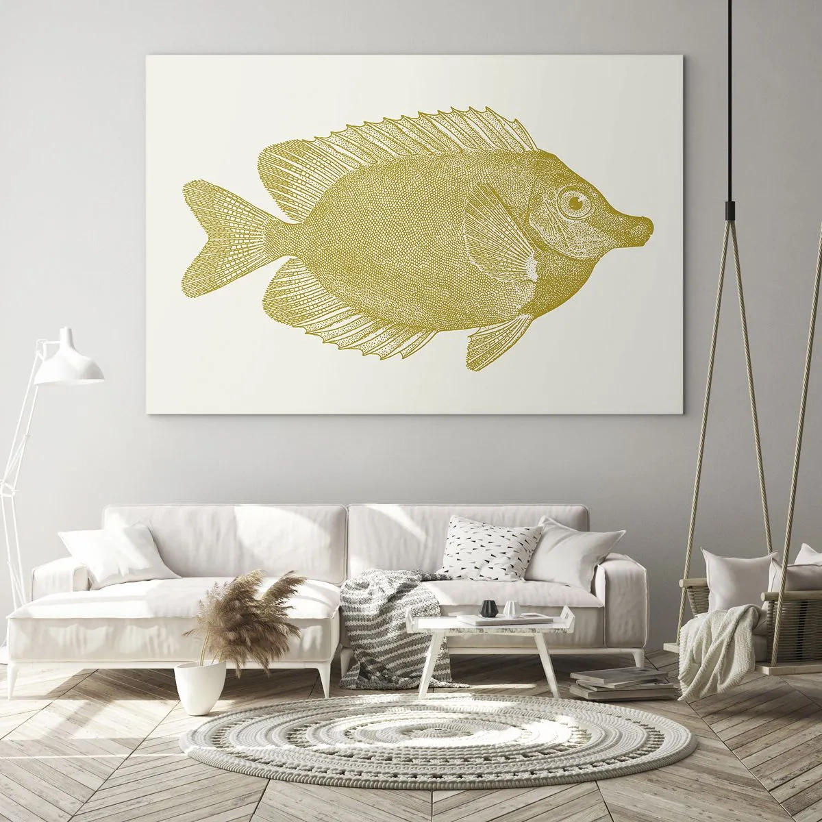 Billede på glas - Vintage guldfisk på en lys baggrund - 70x50cm - Fisk og det er det - Moderne vægdekoration til stue og soveværelse ARTTOR