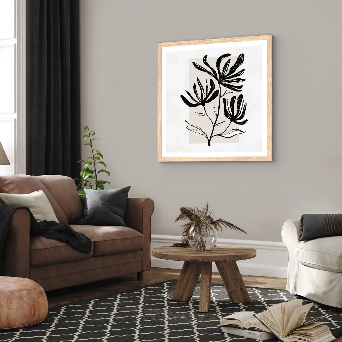 Plakat i ramme af lyst egetræ - Skitse til et herbarium - 30x30 cm