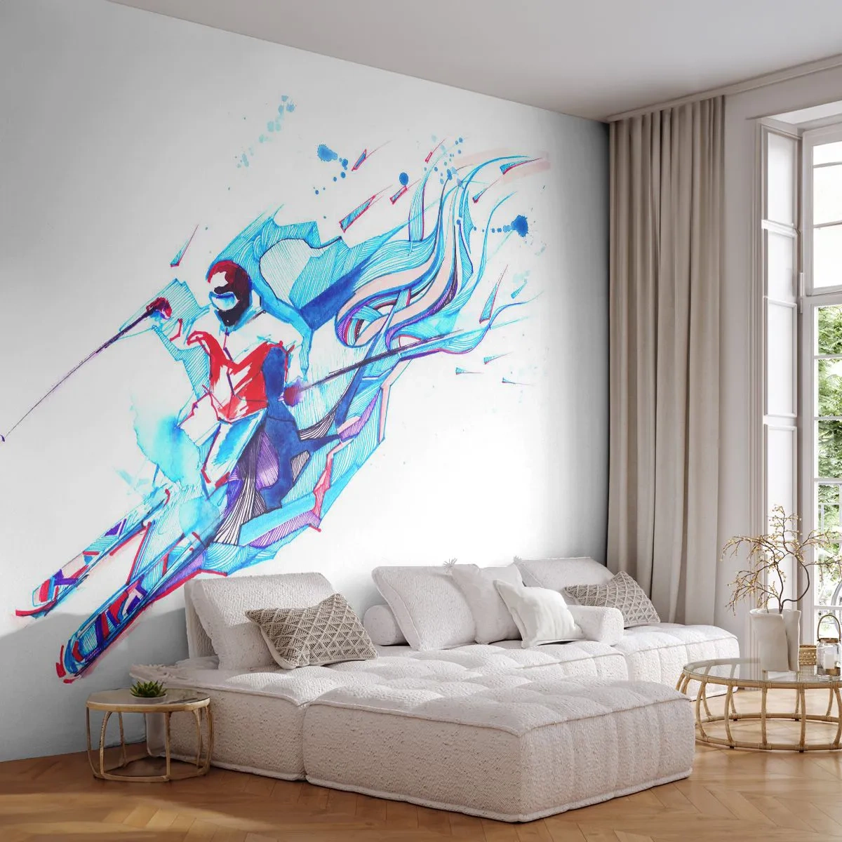 Fototapet Standard Eco - Den vanvittige jagt på glæde - Abstraktion, Ski, Skiløber - 200x140 cm