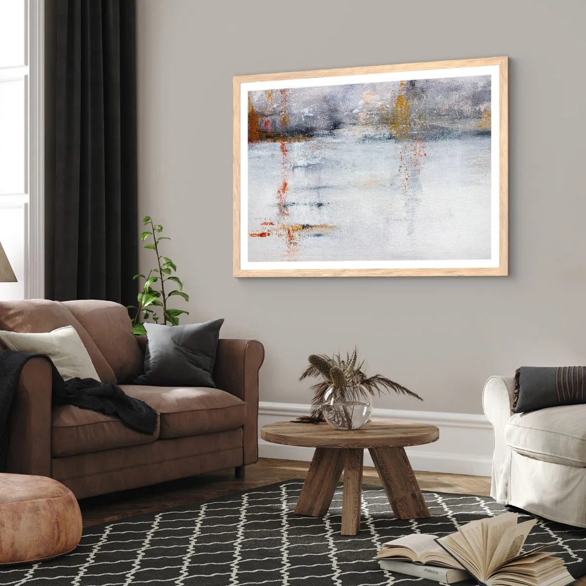 Plakat i ramme af lyst egetræ - Bag lufttæppet - 40x30 cm