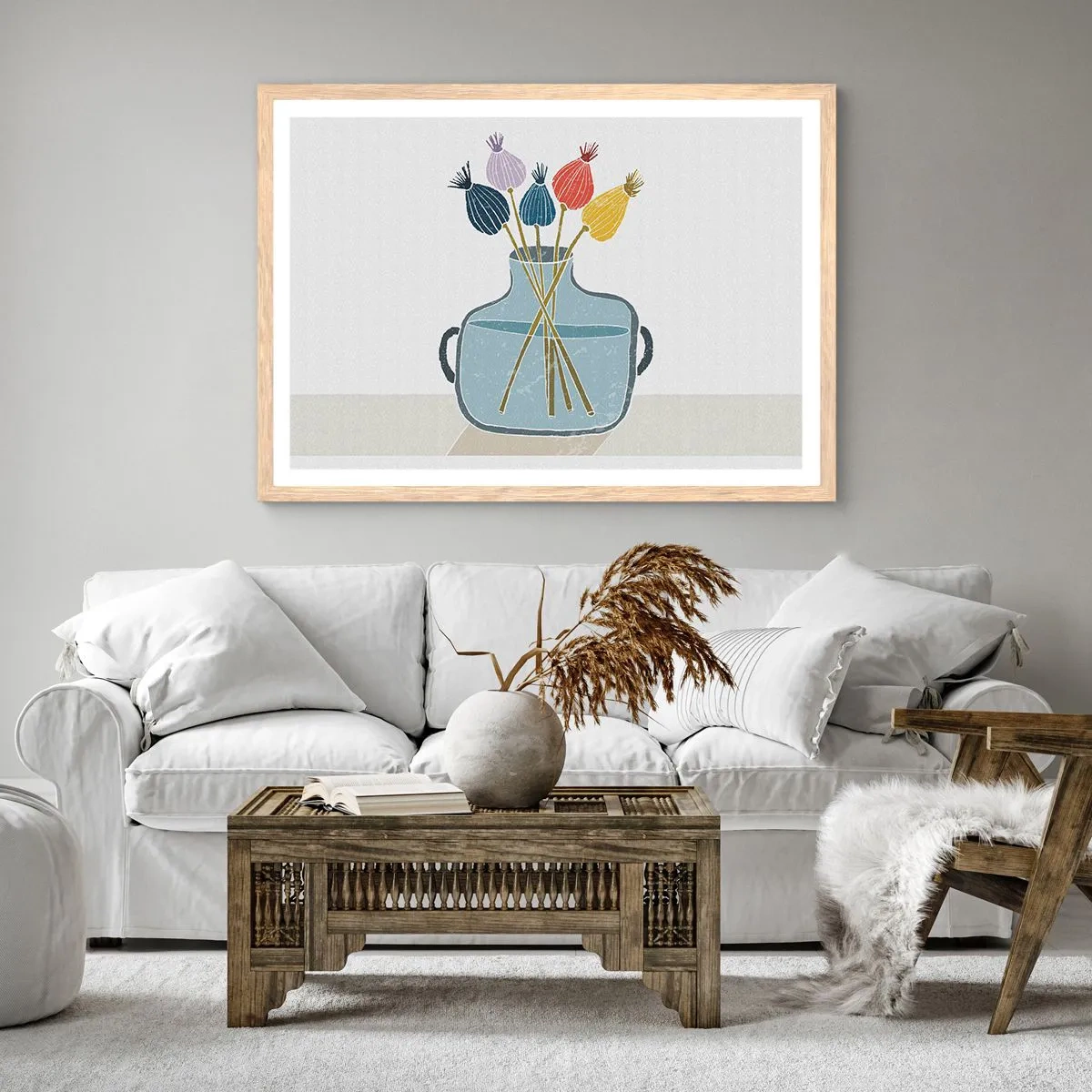 Plakat i ramme af lyst egetræ - Som et valmuefrø - 100x70 cm