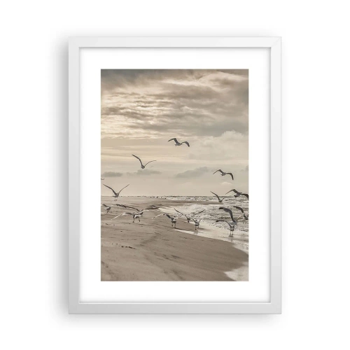 Plakat i hvid ramme - Havet brummer, fuglene synger - 30x40 cm