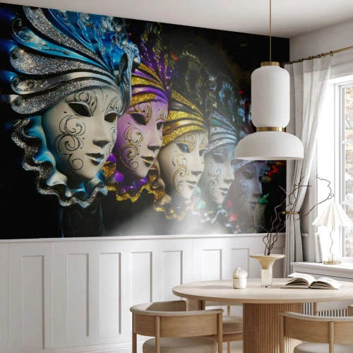 Fototapet Selvklæbende Deluxe Sticker - Mysterium i guld og sølv - Venetiansk maske, Venedig, Karneval - 100x70 cm