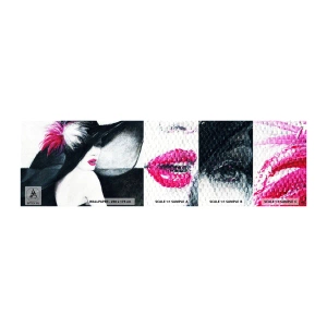 Prøve Fototapet Selvklæbende Deluxe Sticker - Altid et mysterium - Kvinde i en hat, Kvindens ansigt, røde læber - 100x30 cm