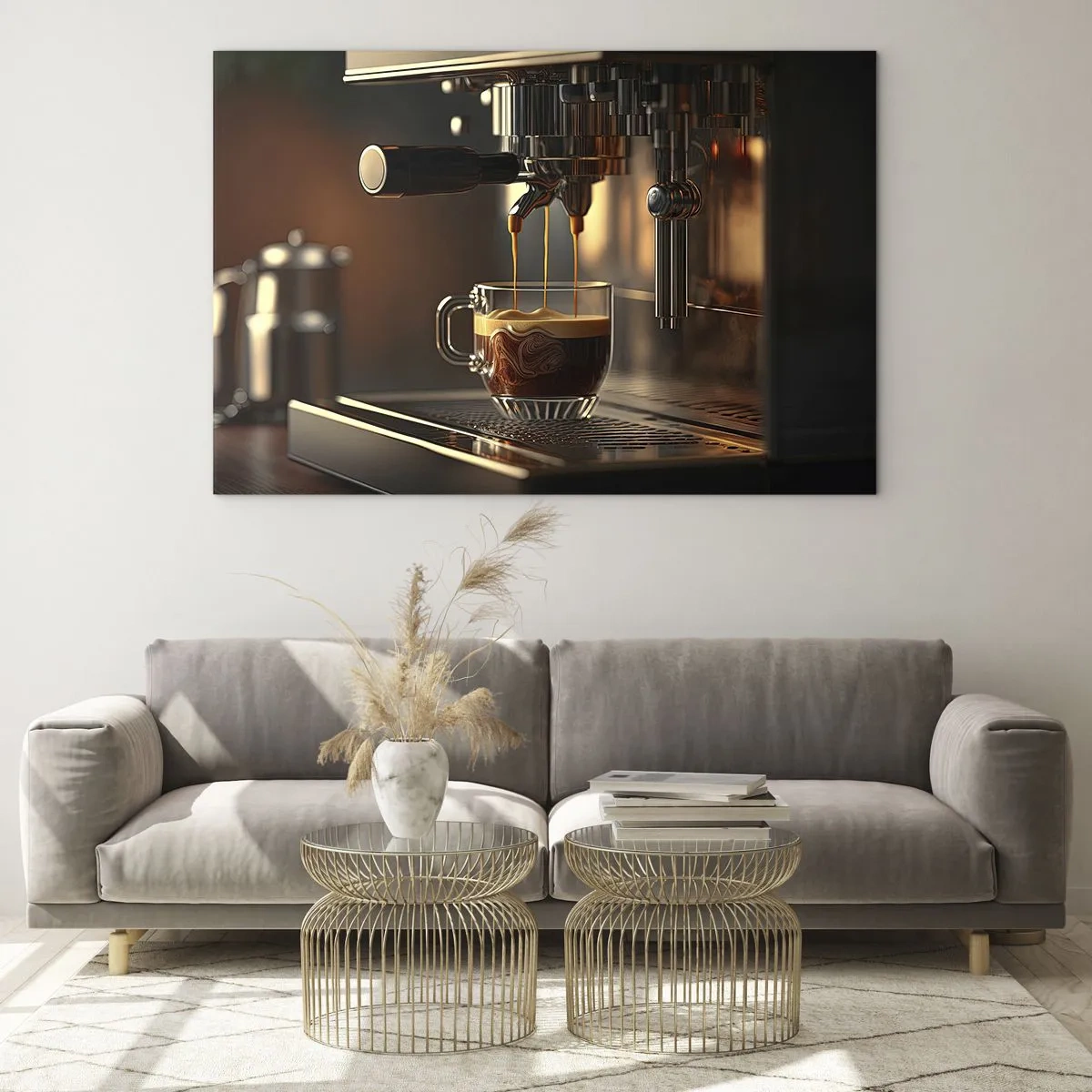 Billede på glas - Espressokaffe i et glas med skum - 70x50cm - En sensuel blanding - Moderne vægdekoration til stue og soveværelse ARTTOR