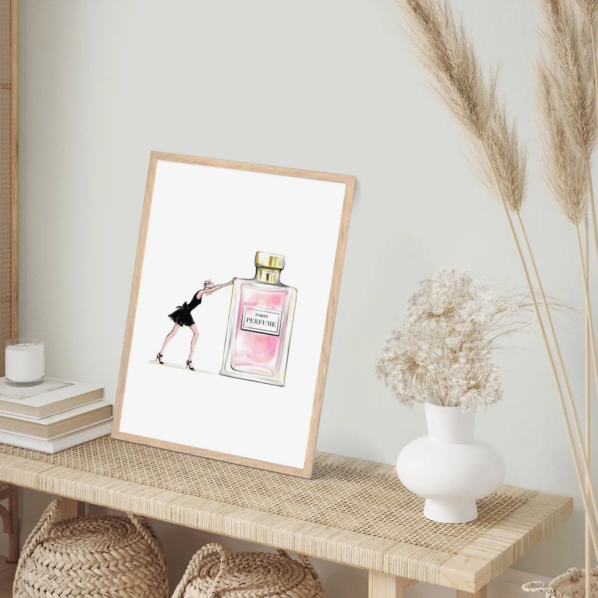 Plakat i ramme af lyst egetræ - Essensen af kvindelighed - 30x40 cm