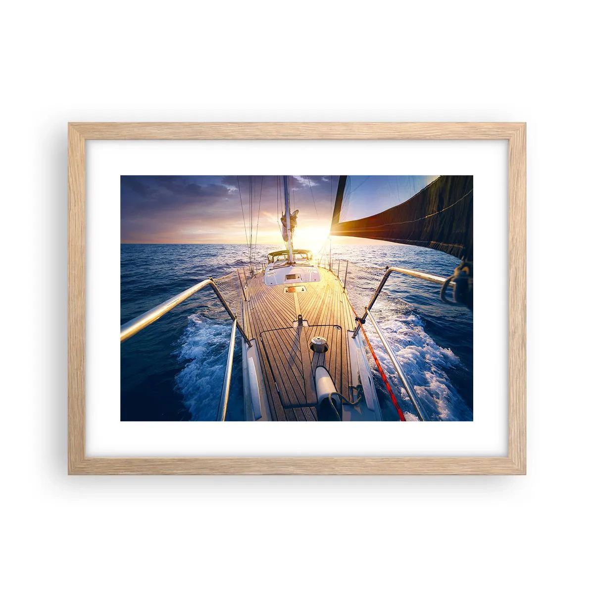 Plakat i ramme af lyst egetræ - Løber på bølgerne - 40x30 cm