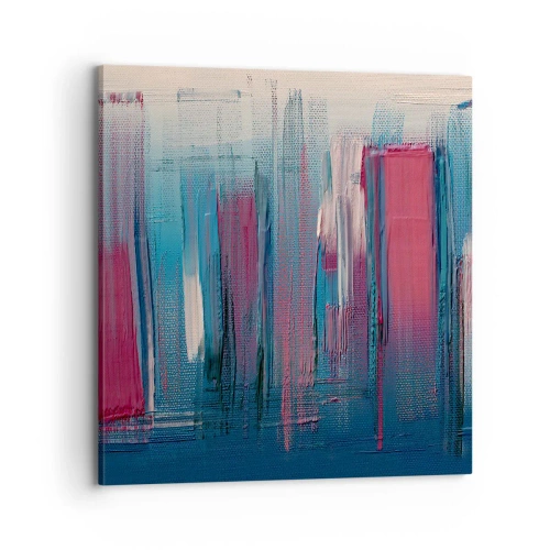 Lærredstryk - Billede på lærred - Lodret komposition i blåt og rødt - 70x70 cm