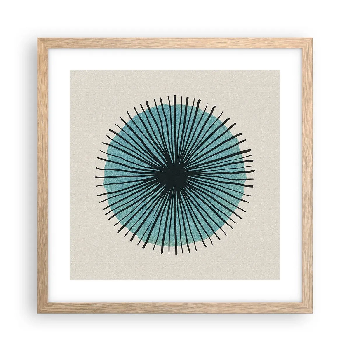 Plakat i ramme af lyst egetræ - Strålende på blå - 40x40 cm