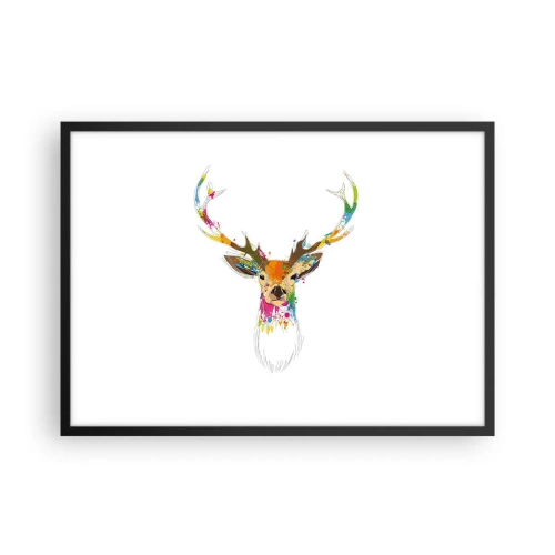 Plakat i sort ramme - Blid kronhjort badet i farver - 70x50 cm
