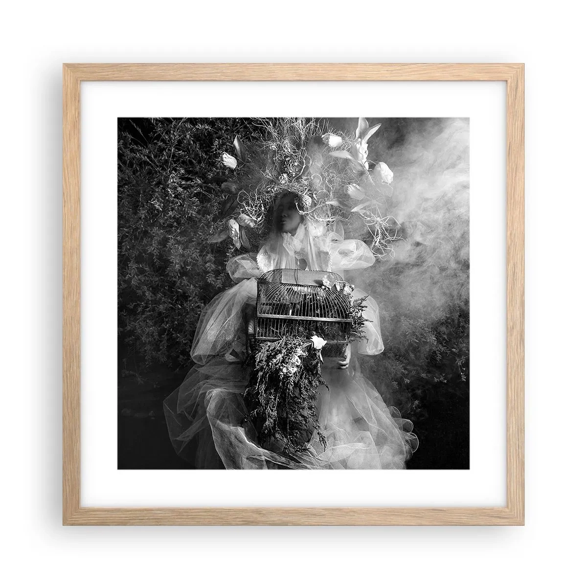 Plakat i ramme af lyst egetræ - Selve Moder - Naturen - 40x40 cm