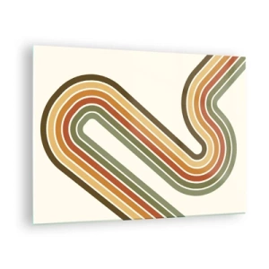 Billede på glas - Geometrisk abstraktion i retrostil med bølgede linjer - 70x50cm - Zigzag til destinationen - Moderne vægdekoration til stue og soveværelse ARTTOR