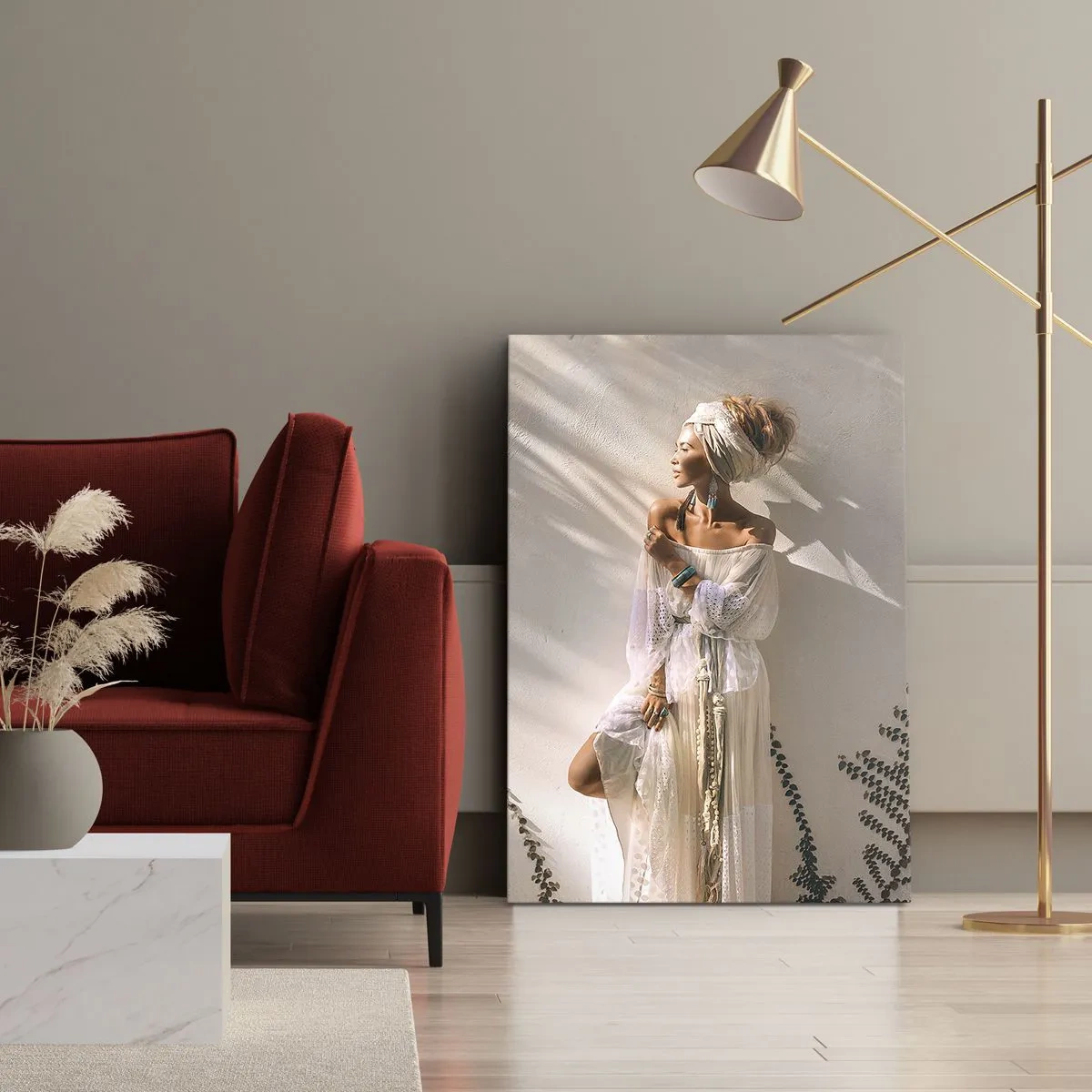 Lærredstryk - Billede på lærred - Solen og pigen - 65x120 cm