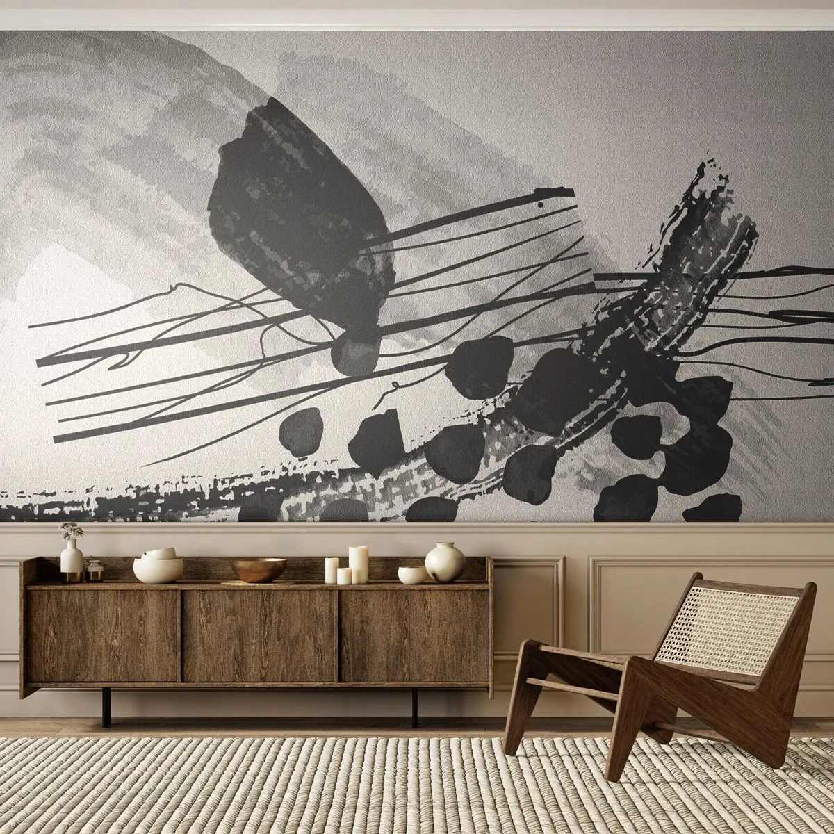 Fototapet Premium Canvas - Sort og hvid organisk abstraktion - Abstraktion, Moderne, Stykke - 200x140 cm