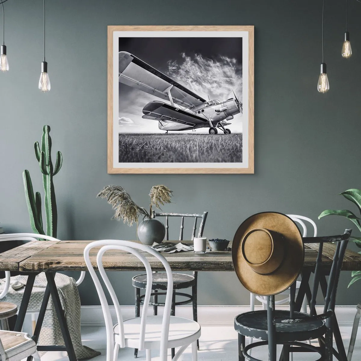 Plakat i ramme af lyst egetræ - Den bevingede vandringsmand - 60x60 cm