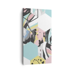 Lærredstryk - Billede på lærred - Sekskanter og terninger i seks farver - 45x80 cm