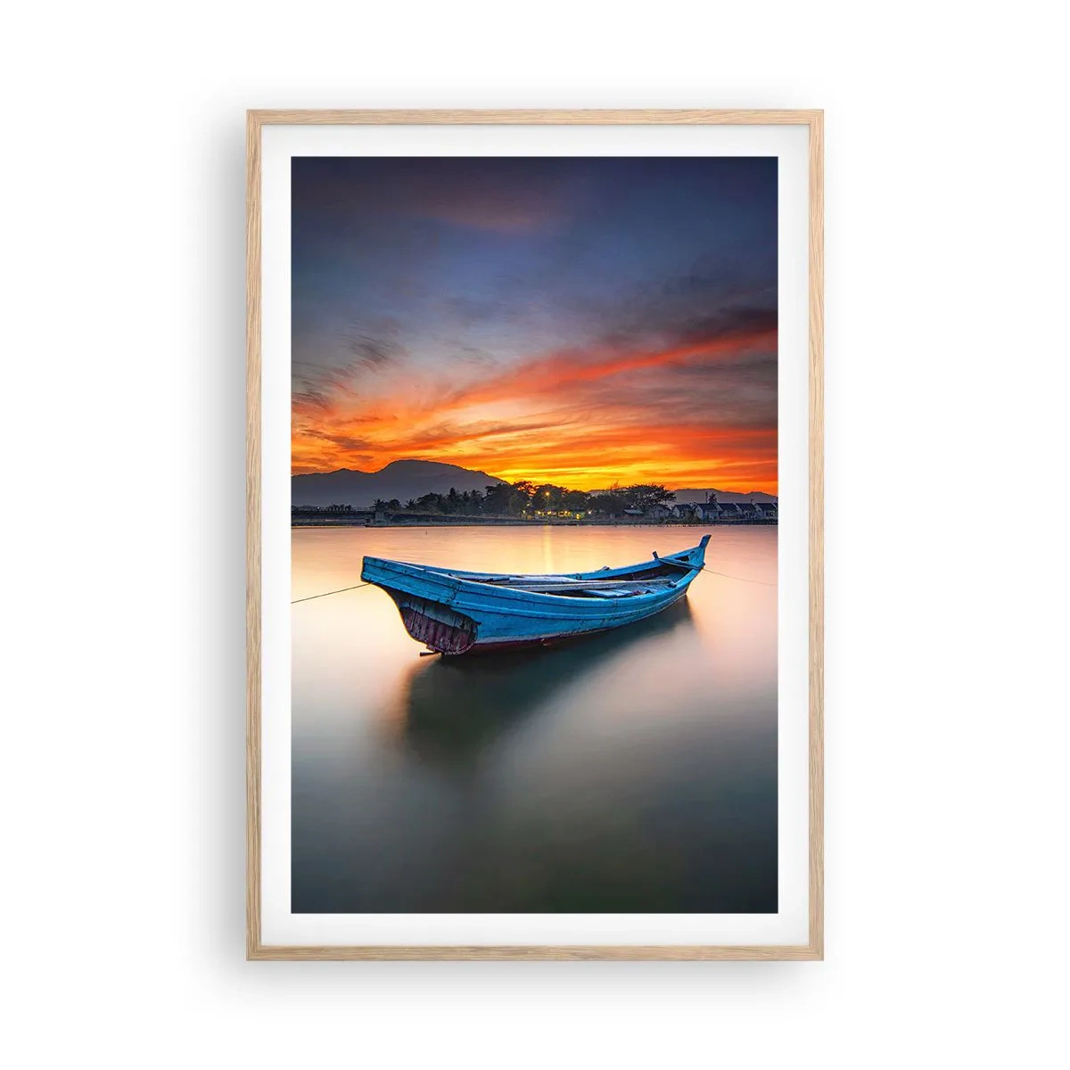 Plakat i ramme af lyst egetræ - En god nat er på vej - 61x91 cm