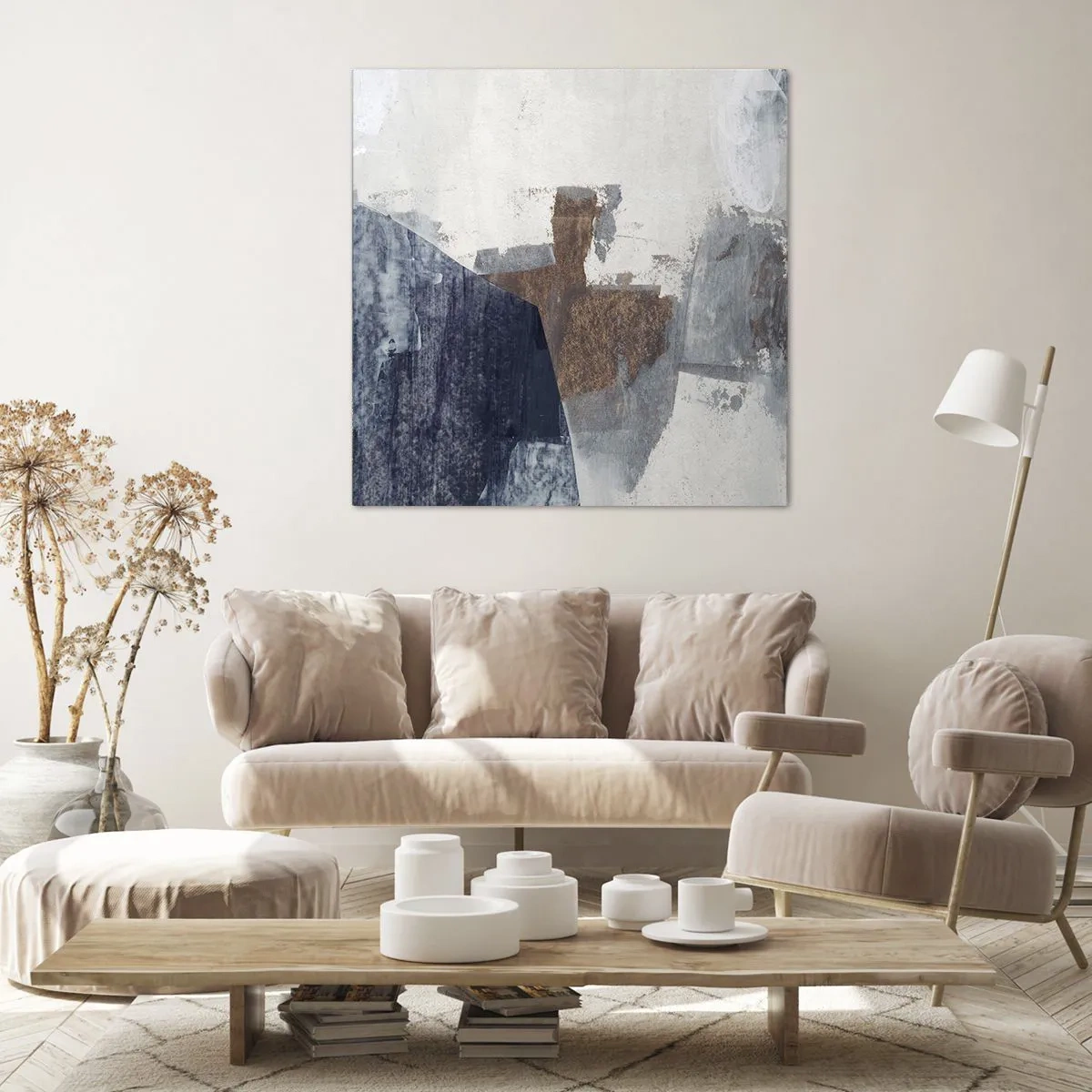 Lærredstryk - Billede på lærred - Blåbrune former - 30x30 cm