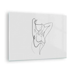 Billede på glas - En kvindelig silhuet tegnet med en enkelt linje på en hvid baggrund - 70x50cm - Virkelig, hvad er du for en person... - Moderne vægdekoration til stue og soveværelse ARTTOR
