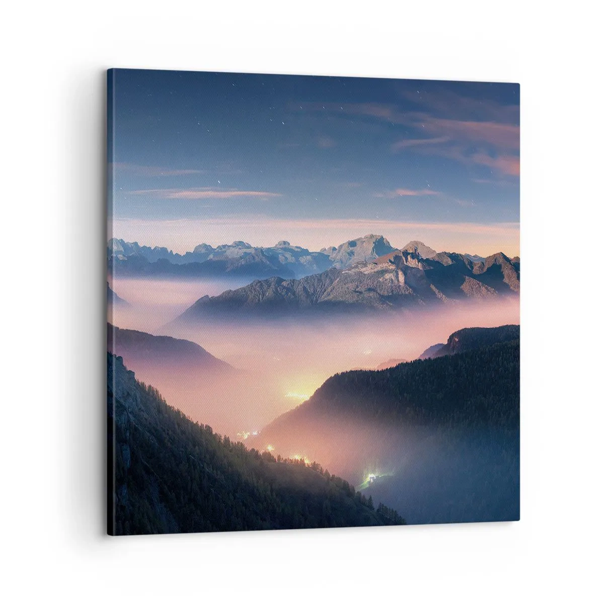 Lærredstryk - Billede på lærred - Lys i dalene - 60x60 cm
